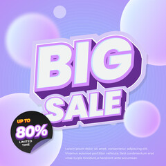 Shopping Big day Sale discount deals Editable text with soft blue violet gradient 3d bubbles circle Promotion marketing banner