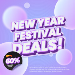 New Year Shopping day Sale discount deals Editable text with soft blue violet gradient 3d bubbles circle Promotion marketing banner