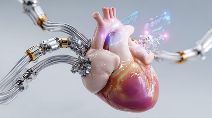Futuristic Heart with Robotics and Digital Interfaces Representing Medical Technology Innovation