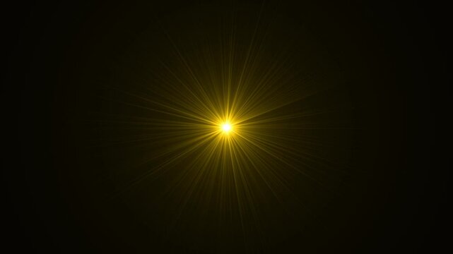 sun burst lens flare Chroma Key. Optical Lens flare shining bright and glare overlay effect video. golden light lens flare overlay video. spotlight effects 4k video Black Background.