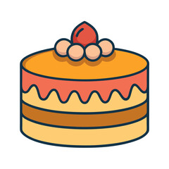 Stylized layered cake with fruit topping and creamy frosting