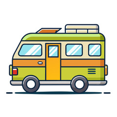 Colorful retro camper van illustration with rooftop rack