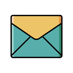 Simple flat design envelope icon with teal and yellow colors