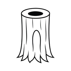 Illustration of a hollow tree trunk with a prominent opening presented cleanly on a white background for versatile design applications