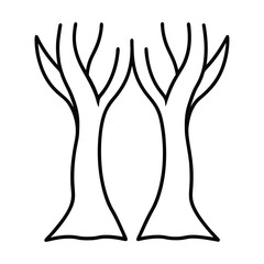 Two intertwined tree trunks with lush green leaves and brown bark symbolizing growth and connection on a clean white background