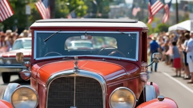 Antique car in a parade on Main Street