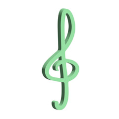 3d treble clef. Hand drawn musical symbol. Single element for print, web, design, decor, logo