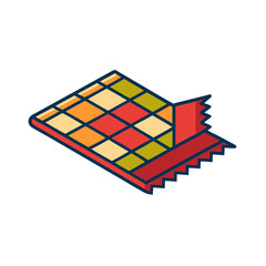 Colorful geometric patterned blanket or rug with frayed edge