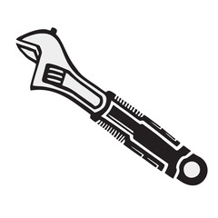 Silhouette image of a wrench on a white background
