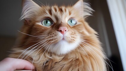Fluffy orange cat with green eyes feline animal