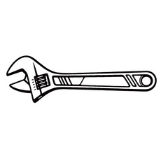 Silhouette image of a wrench on a white background