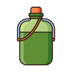 Vintage green canteen with orange cap and brown strap