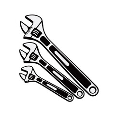Silhouette image of a wrench on a white background