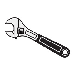 Silhouette image of a wrench on a white background