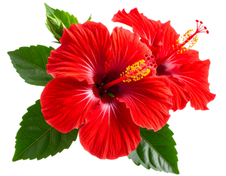 Red Hibiscus Flower with Tropical Vibe – Transparent Background PNG Clipart Isolated