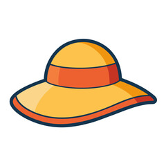 Stylized yellow sun hat with orange band and dark blue outline