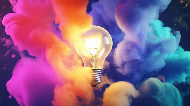 Creative lightbulb exploding with color, showcasing imagination and innovation ideas