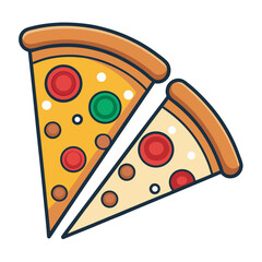 Two delicious slices of pepperoni and vegetable pizza