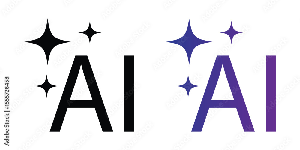 Poster artificial intelligence letters with sparkles isolated on white background. ai icon vector