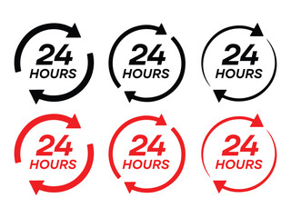 Twenty four hours service icon vector. 24 hour open support symbol