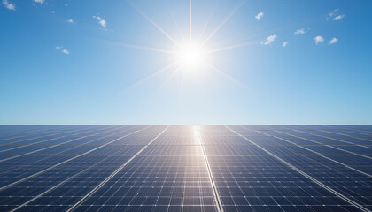 Prompt: Solar panel with bright sunlight and blue sky background
