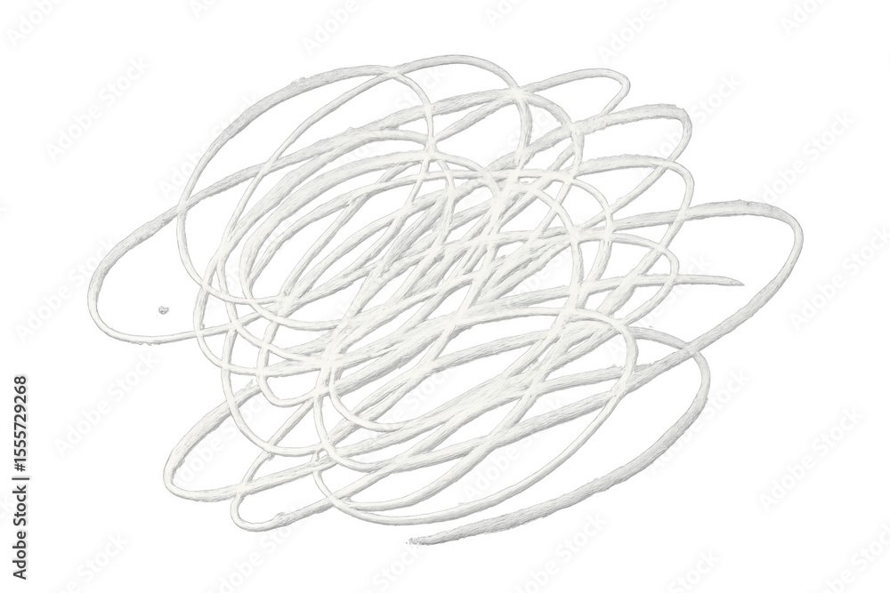 Poster white tangled scribble isolated on transparent background, symbolizing chaos, confusion, and complex