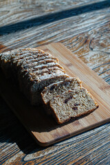 Rye bread on a wooden board