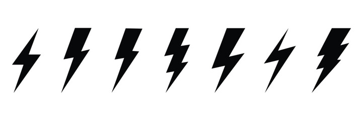 Collection of various lightning bolt shapes isolated on white background