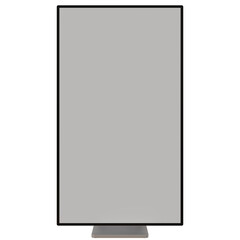minimalist computer monitor with a thin bezel and a simple, silver stand is presented against a transparent background.  The display is a light grey.  It's upright and positioned centrally