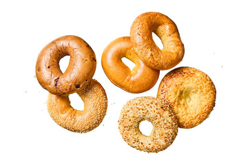 Assorted Bagels on Black Background – Variety of Fresh Baked Bread
