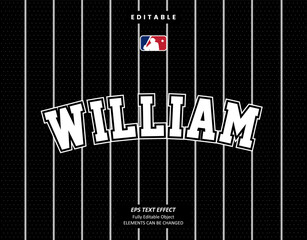 Editable Text Effect Vector of Black Jersey back college white name team sport printable embroidery Design for club, garment, printing, merchandise, basketball, baseball, football