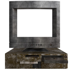 gray and beige CRT computer monitor and system unit sit atop each other, exhibiting significant...