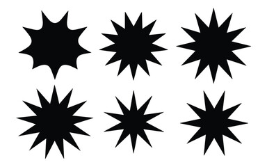 Collection of black starburst shapes isolated on white background