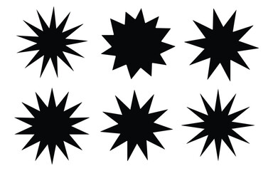 Collection of black starburst shapes isolated on white background