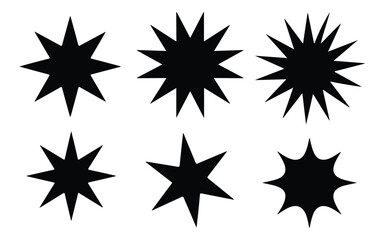Collection of black starburst shapes isolated on white background