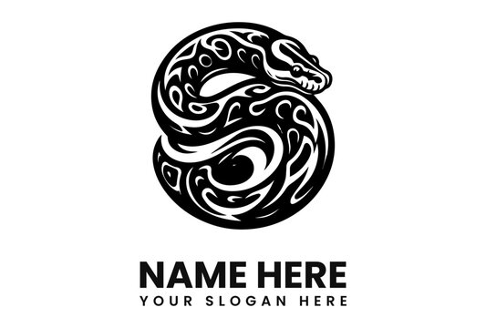 Stylized black and white snake logo design, coiled in an "S" shape, incorporating tribal patterns.