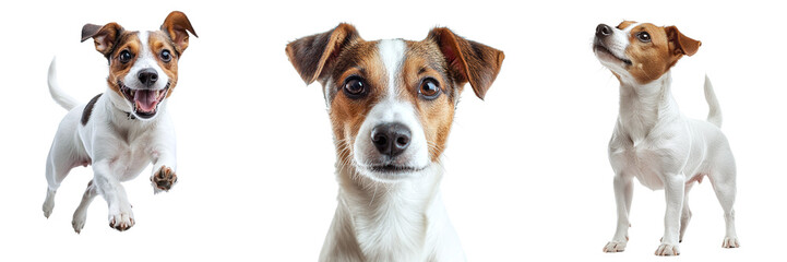 Set of cute Jack Russell dogs isolated on transparent background PNG