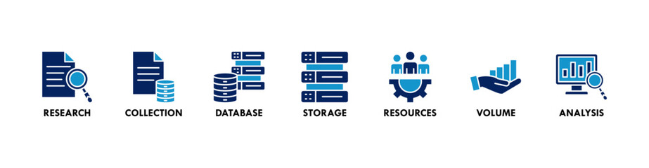 Fototapeta premium Big data banner web icon vector illustration concept with icon of research, collection, database, storage, resources, volume and analysis