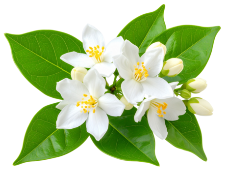 Jasmine Flower Branch with White Buds – Elegant Transparent Background PNG Clipart
