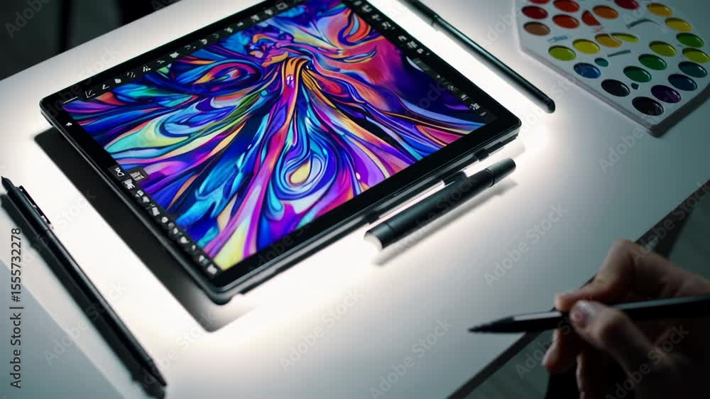 Poster creative digital art created on a tablet featuring a colorful abstract pattern design