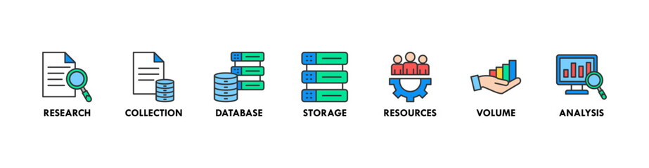 Big data banner web icon vector illustration concept with icon of research, collection, database, storage, resources, volume and analysis