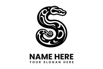 Naklejka premium Stylized snake forming letter S logo design, black and white, elegant, simple.
