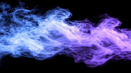 Obraz premium Colored smoke swirls with flowing motion and light against a black backdrop, creating an artistic pattern of blue and purple curves
