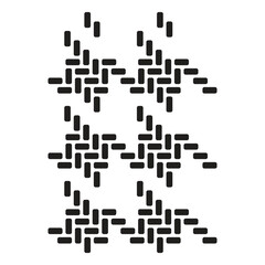 Black geometric patterns resembling woven textures arranged in a structured layout on a white background