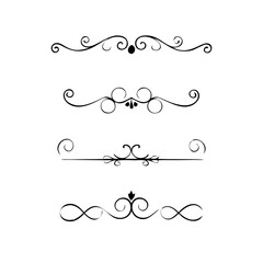 Gold text dividers doodle set. Wedding decorative elements. Divider ornament, borders, floral, vintage line separators. Hand drawn vector illustration isolated on white background. Set page dividers.
