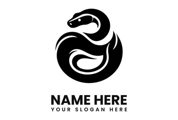 A stylized black snake coiled into a circular shape, with text below.