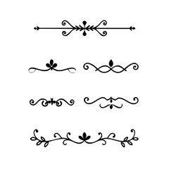 Obraz premium Decorative simple divider. Text dividers retro minimal line separators, Vector isolated geometric wedding card heart separator elements set. Text dividers. . Hand drawn vector illustration. 