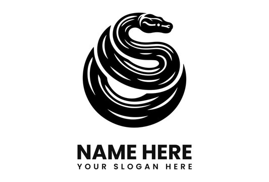 A stylized black and white logo featuring a coiled snake with a text placeholder below. - Powered by Adobe