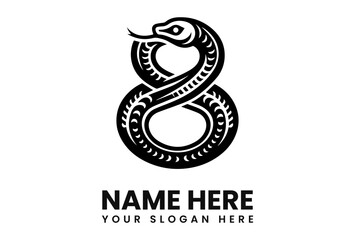 Naklejka premium A stylized black and white cobra snake forming the number eight.