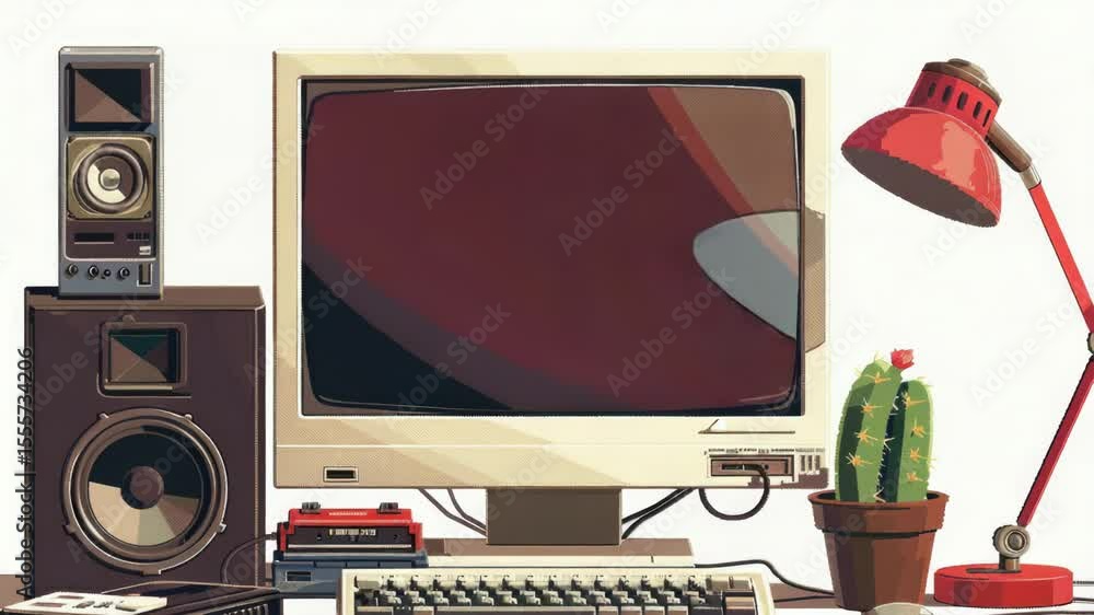 Aufkleber A computer monitor sitting on a desk, suitable for office or workspace use